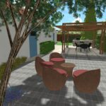 plan 3D jardin pergola