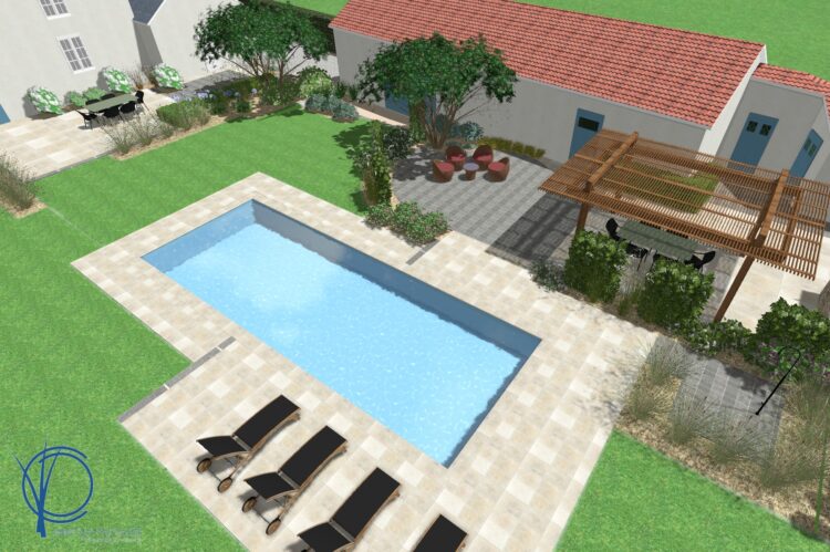 plan 3D jardin piscine